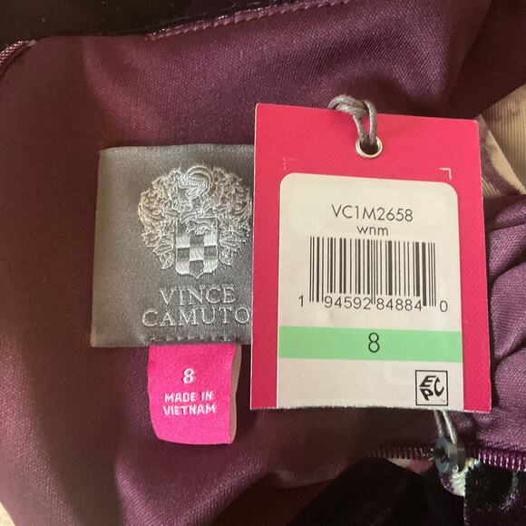 Vince Camuto Velvet Long Sleeve Floral Print Sheath Cocktail Dress Purple Size 8 - Picture 9 of 12